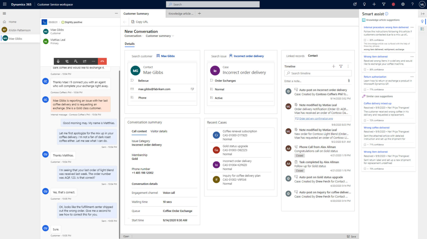 screenshot of Dynamics 365 Customer Service